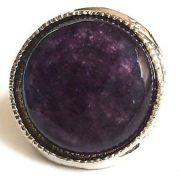 Silver Amethyst Deco Cocktail Ring Size 5 7 8 9 10 Natural Stone Purple Plated - Picture 5 of 8